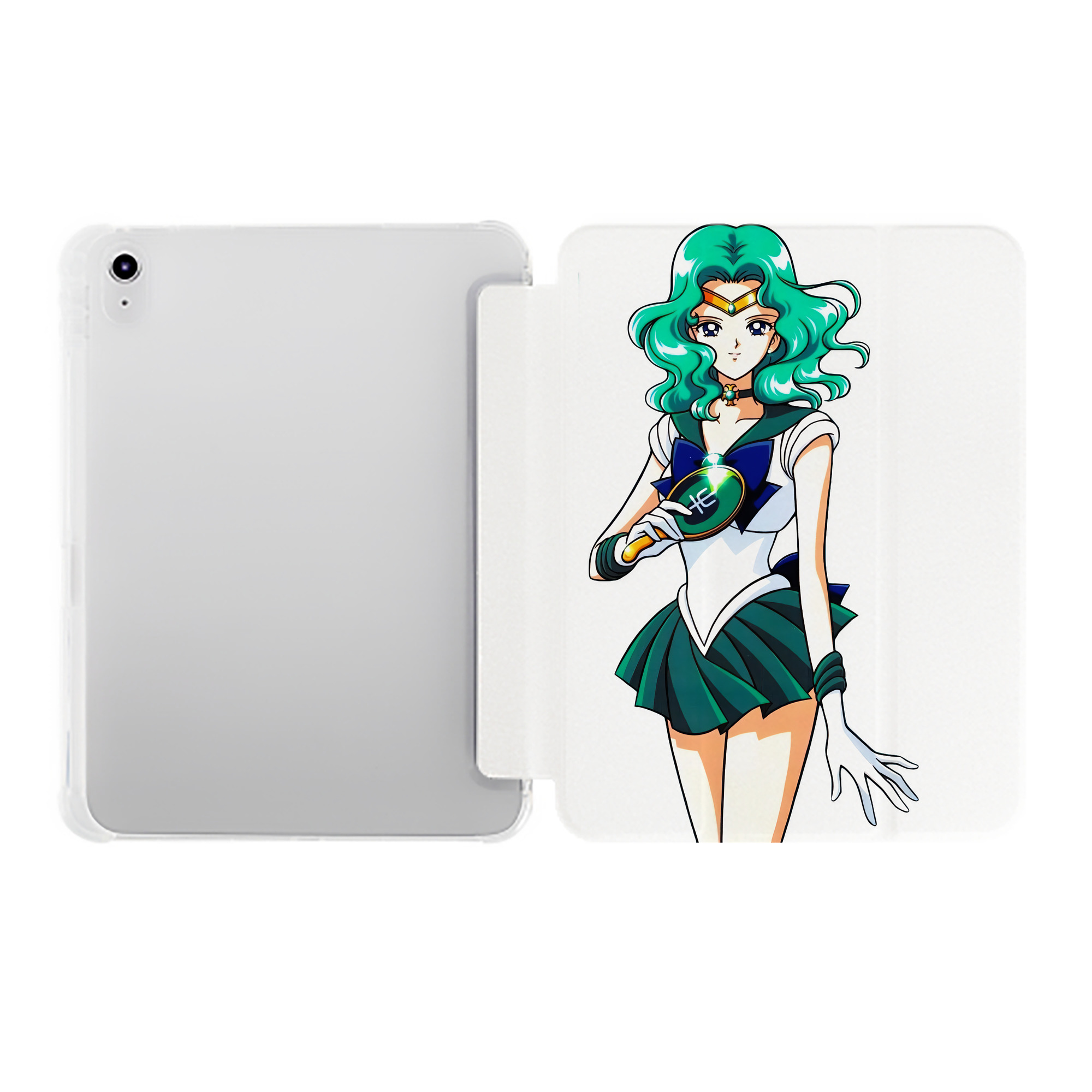 （画像用） 美少女戦士セーラームーン 海王 みちる（かいおう みちる） Sailor Moon Kaiou Michiru IPad ケース ペン収納付き 三つ折りスタンド PUレザー×シリコン 対応機種9.5/10.5/10.9インチ